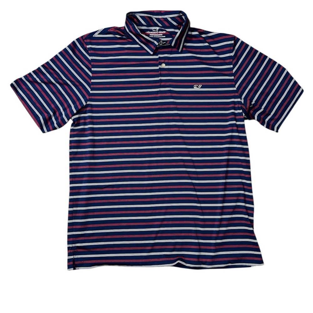 Vineyard Vines performance Navy and red Striped Men's Shirt large
